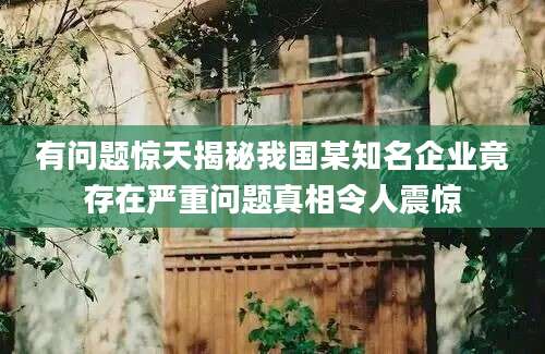有问题惊天揭秘我国某知名企业竟存在严重问题真相令人震惊