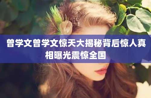 曾学文曾学文惊天大揭秘背后惊人真相曝光震惊全国