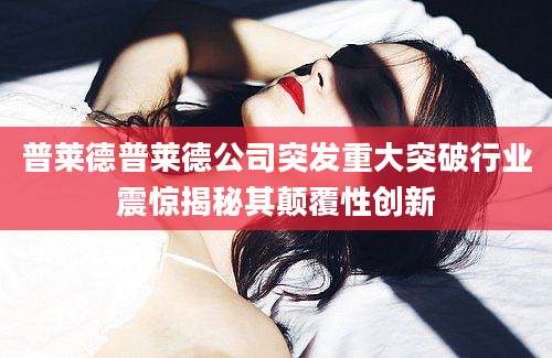 普莱德普莱德公司突发重大突破行业震惊揭秘其颠覆性创新